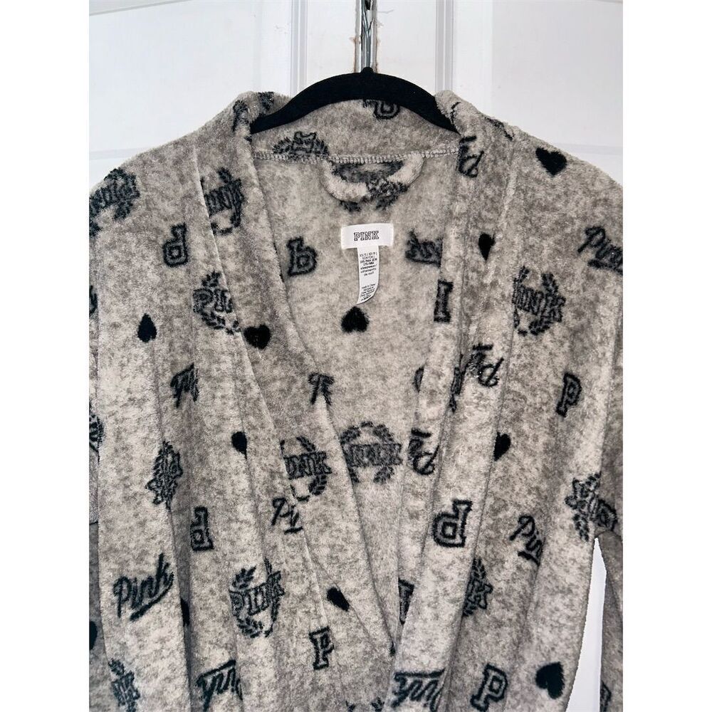 Victoria's Secret PINK Women's Gray Plush Logo Robe Size XS